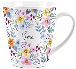 Multi Flowers Gran Small Latte Mug - Ceramic White Tea/Coffee Present Gift