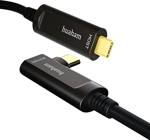 huaham Fiber Optic USB C a USB C Cable derecho en ángulo de 10 m de transmisión de larga distancia Cable USB 3.1, AOC 10 Gbps Cable USB