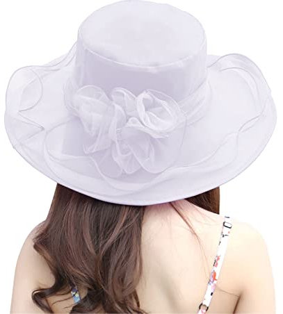 Générique Chapeau de soleil pour femme, bibi à large bord, pour mariage et plage, blanc, taille unique