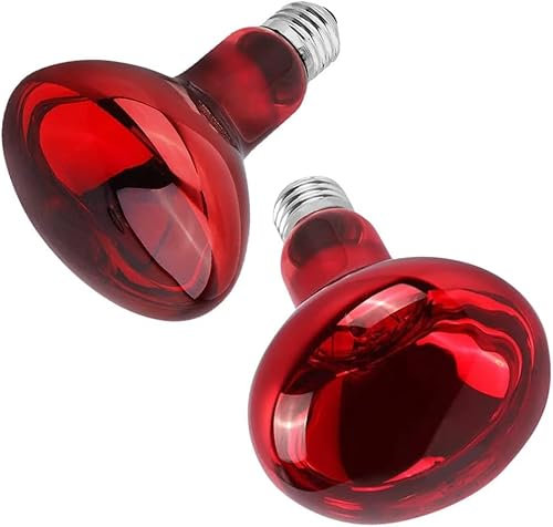 LUFEIS Reptile Heating Bulb, 2 Pack 100W E27 Base Heat Lamp - Infrared Basking Spot Light for Reptiles, Amphibians, Chicks, Birds, Puppies
