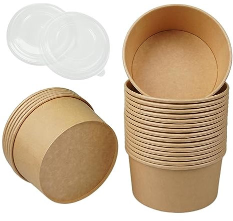 Envasado de Cartón para Alimentos 750ml-50uds-CON TAPA,Contenedores de Comida Para Llevar,Cajas de Cartón para Comida,Cartón de Sopa,Contenedores de Ensalada de Papel Kraft,Envases Take Away