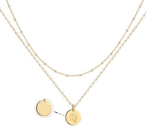 Jenosy Kette Layered Damen Jungfrau Sternzeichen Kette Gold Personalisierte Halskette mit Anhänger Zarte Mehrreihig Kette Hypoallergene 18K Vergoldete Kette Modeschmuck für Frauen und Mädchen