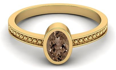 Lünette Set 6X4MM Oval Form Rauchquarz Edelstein 925 Sterling Silber Solitär Perlen Schaft Damen Versprechensring Gold Vermeil, 55