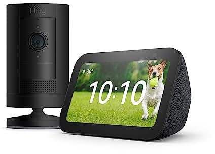 Ring Outdoor Kamera (Ring Stick Up Cam Battery), Schwarz, Funktionert mit Alexa + Der neue Echo Show 5 (3. Gen.) | Anthrazit - Smart Home-Einsteigerpaket