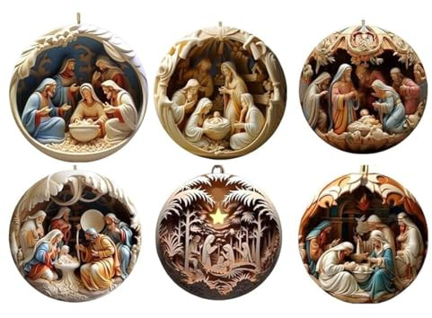 Angaekkot Weihnachtskrippe Weihnachtsbaumschmuck Nativity Christmas Ornament Krippen Weihnachtsschmuck - 2D Acryl Weihnachtliche Krippenornamente Religiöser Krippe Weihnachten Anhänger (6 Stück)