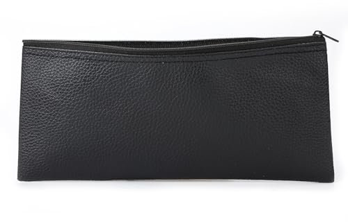 NQEUEPN Microphone Bag, 10.83x4.72 inch Leather Zippered Mic Pouch Wireless Handheld Microphone Storage Bag Black Portable Cases Holder for Travel Outdoor