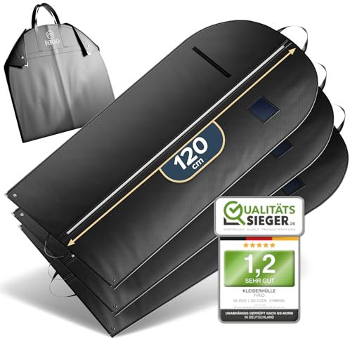 FiRiO® 3 x Premium Kleidersack kurz - BIS 50% DICKERES MATERIAL - Suit Bag, Garment Bag für Anzug, Hemd & Co - Faltbare Kleiderhülle für Reise & Aufbewahrung - Anzugtasche für Herren - Größe: 120x60cm