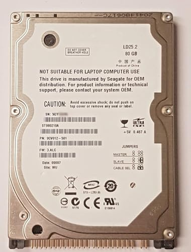 Disco duro interno IDE LD25.2 ST980210A de 80 GB, 5400 rpm, 2 MB, HDD de 2,5 pulgadas