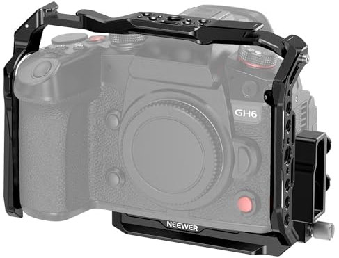 NEEWER Lumix GH6 - Gabbia per fotocamera, piattaforma video in alluminio, con morsetto HDMI, guida NATO, zoccolo freddo, piastra base QR tipo Arca, compatibile con Panasonic Lumix GH6 DJI RS3 Pro RSC2