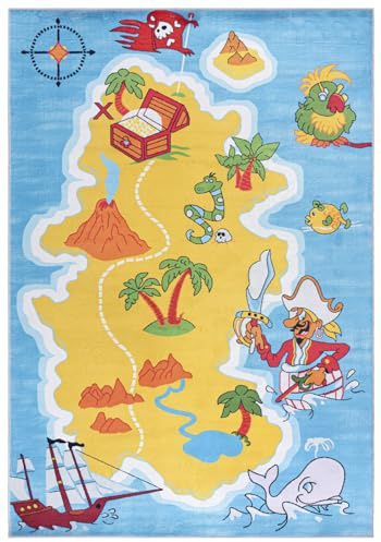 Mazovia Kinderzimmerteppich Waschbar - Kinderteppich für Kinderzimmer - Spielteppich rutschfest Fußbodenheizung geeignet - Blau 160 x 230 cm
