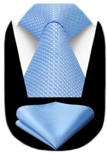 HISDERN Krawatte Blau Klassisch Hochzeit Krawatte und Einstecktuch Set Formelle Schlips Herren Elegant Business Party