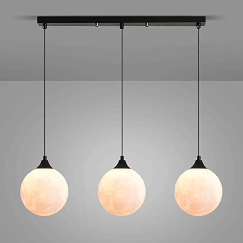 AKBIK 3 Lights Kitchen Island Ceiling Pendant Light, Modern Acrylic Planet Hanging Lights with Metal Fittings, Dining Room Decor Suspension Lamp, G9 Socket, Ball Chandeliers ，Lighting
