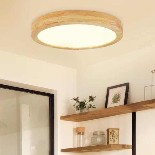 Kambo LED Deckenleuchte 24W, 3100Lm 3000K Warmweiß Deckenlampe, 30CM LED Rund Holz Lampe für Schlafzimmer, Wohnzimmer, Küche, Esszimmer, Flur