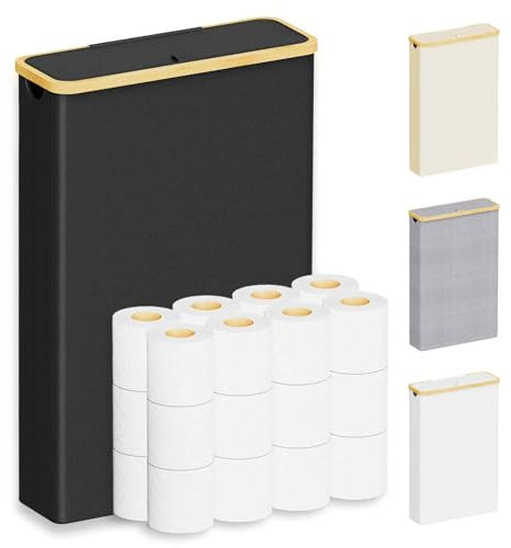 SpaceAid Extra Large Toilet Paper Storage with Lid, Hold up to 24 Regular Rolls or 18 Mega Rolls, Slim Toilet Paper Basket Holder Bin Container, Bathroom Accessories Organizer, Black