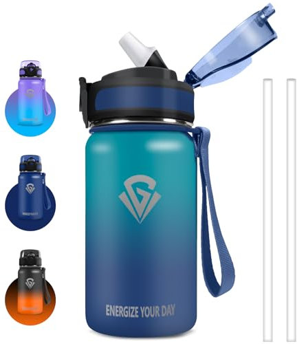 Grsta Trinkflasche, 500ml Trinkflasche Kinder, Trinkflasche Auslaufsicher mit Strohhalm, Trinkflasche Wandern für Jungen und Mädchen, Thermosflaschen Doppelwandig, für Schule, Büro, Cafe, Sport