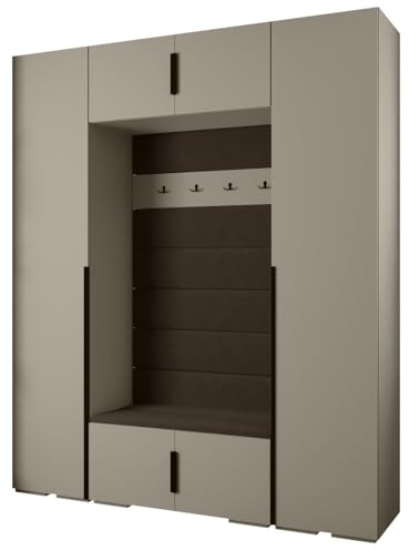 MEBLE KRYSPOL Inova 1 Möbelset - Moderne Garderobe - für Schlafzimmer, Wohnzimmer, Flur, Kinderzimmer - Ankleidemöbel - 236,7x200x47cm - Kaschmir, Paneele Manila 04, Handgriff Schwarz