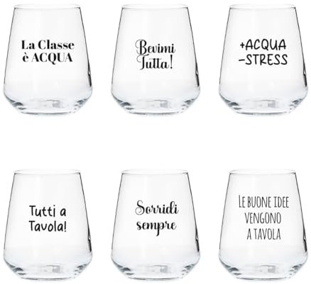 Generico 6 Bicchieri Personalizzati con frasi Adatti ad Acqua Vino Birra Tutte le Bevande Idea Regalo Casa Cena Pranzo Feste Famiglia Natale Compleanno Decorazioni
