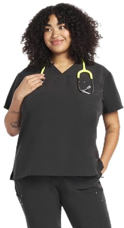 DOLAN Mayfair Damen-Schlupfkasack, V-Ausschnitt, 2 Taschen, weich und langlebig, pflegeleicht, Dunkelgrau, Mittel