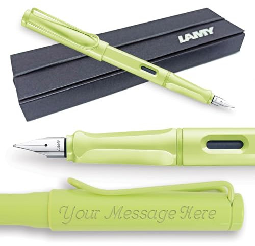 Fountain Pen Lamy Safari - Personalised with Engraving (Left Handed Nib, Spring Green)