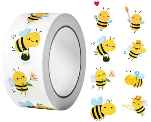 Gehanico Biene Aufkleber Biene Belohnungsaufkleber | Niedlich Biene Aufkleber Bienen Stickers Kleine Bienen Aufkleber Biene Aufkleber Rolle Bee Sticker Wasserfest Aufkleber Biene (500 STK)