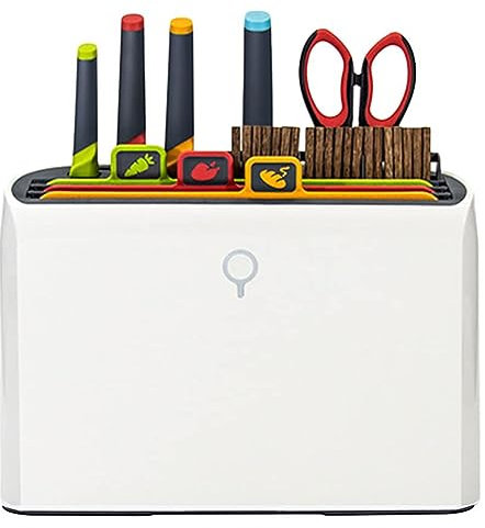 Chopping Board and Knife Set with Drying Holder - Smart Kitchen Gadgets for Home, 4 Colour Coded Boards, 4 Knives, 10 Chopsticks - Organizer Stand for Easy Cooking Prep and Storage