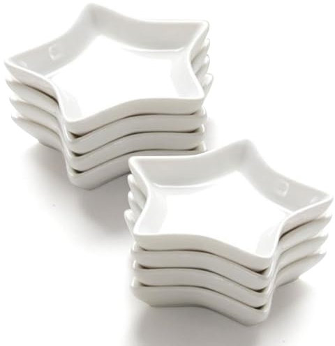 Sertay 8 Piezas Mini Plato Aderezo, Cuencos Cerámica Forma Estrella, Cuenco Sushi Forma Estrella, Tazón Pequeño Forma Estrella, Adecuado para Servir Postres, Bocadillos, Helados, Nueces (Blanco)