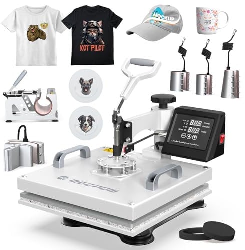 Mecpow MP3881 Transfer presse 8 in 1 Hitzepresse, Heat Press Machine 38x38cm Heißpressmaschine, DIY Multi-functional Wärmepresse Plotter Wärmepresse für T-Shirts, Schuhen, Tassen, Hüten und Tellern