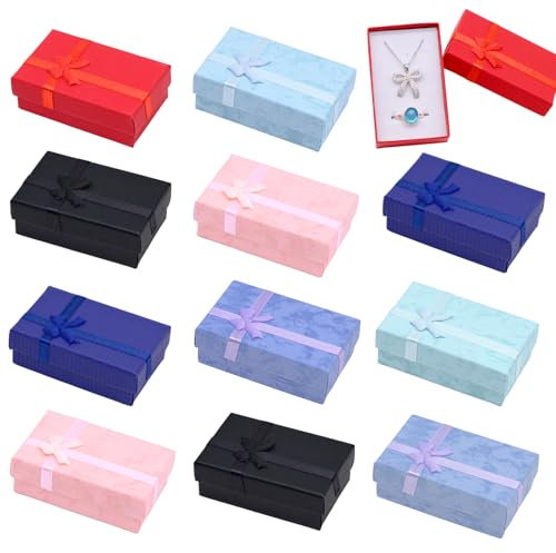 Fahibin 24 Stück Schmuck Geschenkbox, Kleine Geschenkboxen, Geschenkbox Klein mit Deckel, Rechteckige Karton Verpackung Box Set für Ringe, Ohrringe und Halsketten