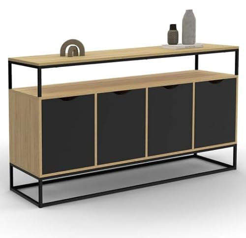 IDMarket - Buffet 140 cm Boston 4 Portes Noires Design Industriel