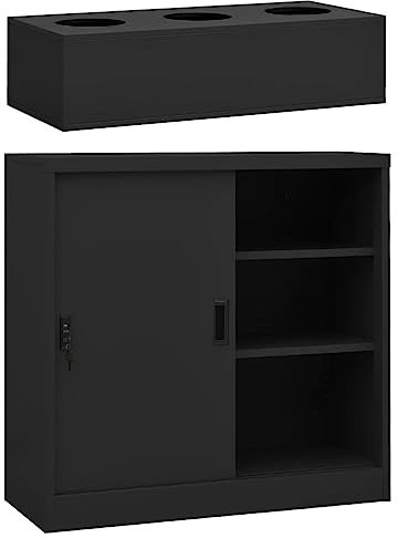 KATERYY Schrank mit Schiebetüren & Pflanzkasten Anthrazit Stahl,XXL Schrank mit Schiebetür und Pflanzenbox Perfekte Ordnung im Büro und Zuhause Küchenschränke, Aufbewahrungsschränke, Schließfäch