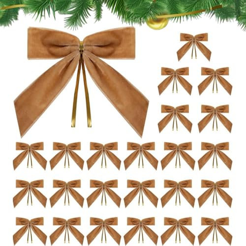 Samtschleifen für den Weihnachtsbaum – Set mit 24 dekorativen Drahtschleifen. Kleine Samtschleifen zum Schmücken von Bäumen, Kränzen und Geschenkverpackungen, elegante Weihnachtsdekoration für Zuhause