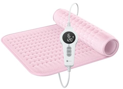 BR Bringer Infrarot Heizkissen mit Abschaltautomatik - Wärmekissen mit Tiefenwärme - 6 Heizstufen (25-60°C), Überhitzungsschutz, Waschbar, LED Display, Extra weiches Flanell (Rosa, 70 x 40 cm)