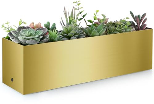 Sanbege 43,2 cm großer Edelstahl-Pflanzkasten mit Abflusslöchern und Wasserspeicher, rechteckiger Sukkulenten-Übertopf für Innen- und Außenbereich, Fensterbank, Tischdekoration (gebürstetes Gold)