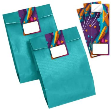 12 Geschenktüten/petrol + 12 Aufkleber Klettern Jungen Mädchen Mitgebsel Kindergeburtstag Geschenktüten für Gastgeschenke einpacken beim Mädchengeburtstag Jungsgeburtstag