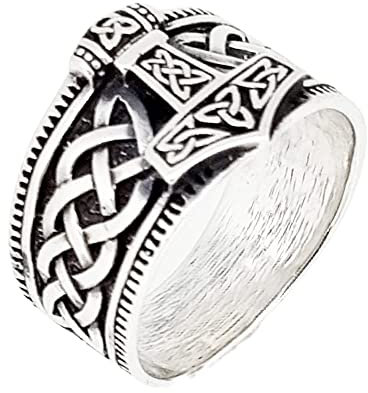 Treasure Bay 925 Silver Thors Hammer Mjolnir Viking Ring for Men Silver Norse Scandinavian Viking Punk Ring for Men (U/10.5)