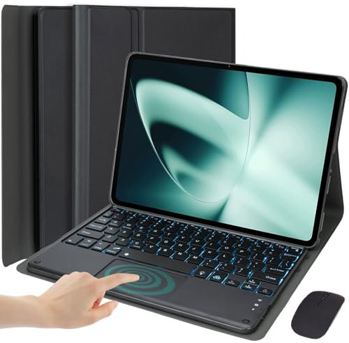 HEKUEUN Funda con Teclado Y Panel Táctil para OnePlus Pad 11,61 Pulgadas 2023, con Mouse Teclado Bluetooth Español Ñ Desmontable con Retroiluminación 7 Colores Funda Ultradelgada