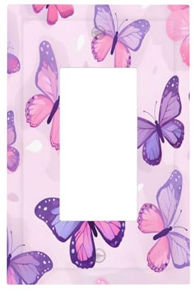 Mexpekil Copertura per interruttore della luce a farfalla rosa viola, 1 banda singola piastra da parete, copertura decorativa per presa elettrica per casa ufficio