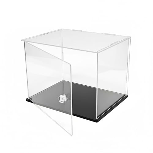 Transparente Acryl-Vitrine mit schwarzem Boden, Aufbewahrungsbox mit Deckel, transparenter Auffangbehälter (25 x 25 x 25 cm; 25,4 x 25,4 x 25,4 cm)