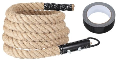 sourcing map Battle Rope 13ft x 1.5 Inch Jute Heavy Fitness Training Gym Rope with Black Metal Hook Exercise Workout Ropes for Strength Training Home Workouts Sport