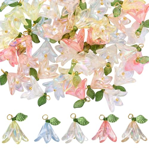 COGCHARGER Acrylic Flower Charms for Jewellery Making, 60Pcs | Fairy Charms, Flower Beads, Jewellery Findings, DIY Craft Supplies for Necklaces, Bracelets, Earrings and Keychains