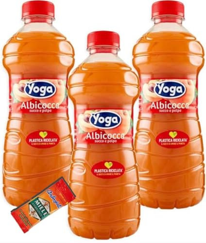 3X Yoga Succo di Frutta e Polpa al Gusto di Albicocca Italiana 1L in omaggio una bustina di miele ambrosoli da 6 g