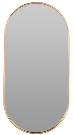 Espejo Ovalado Dorado de Aleación de Aluminio - Incluye Clip de Montaje Trasero - 50x25x1,5cm