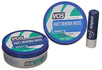VO5 Matt Rework Paste 75ml Twin Pack – Flexible Hold, Natural Finish, Perfect for Everyday Styling With Free Orignial Lip Balm