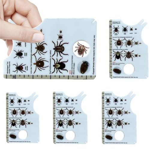 5x Tick Card per esseri con lente d'ingrandimento, carta leggera per rimuovere le zecche con due diverse scanalature, rimozione zecche per cani e gatti in pratica formato tascabile, 8,5 x