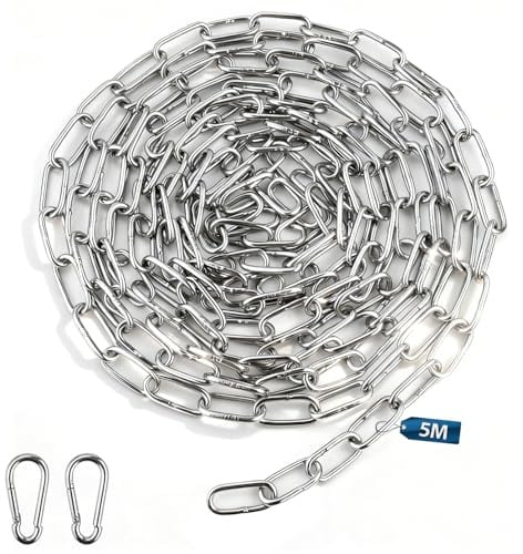 msymsyu Metallkette 5m Edelstahlkette Meterware 2mm Stahlkette 1 Stück | Edelstahlkette, Gliederkette Meterware, für Wäschekette Hundekette Schaukeln Hängesessel Schwenkkette ( 5mx2mm )
