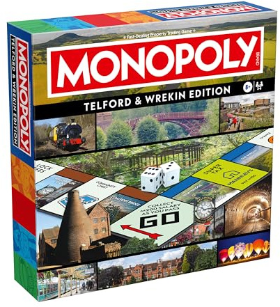 Winning Moves Telford & Wrekin Monopoly Board Game, Advance around the board and trade your way to success, gift for ages 8 plus