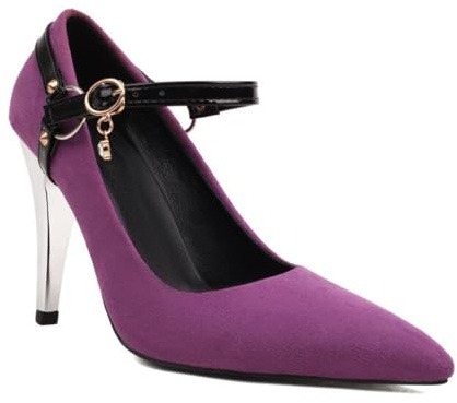 Generico Décolleté da Donna Punta A Punta con Cinturino Regolabile alla Caviglia Ciondolo Cristallo Tomaia Metallica Tacco Stiletto Slim Soletta Imbottita