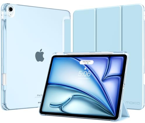 MoKo for iPad Air 13-Inch Case (M4/M3/M2) 2026/2025/2024 with Pencil Holder | Slim Light Trifold Smart Protective Cover with Hard PC Translucent Back Shell for iPad Air 13, Auto Wake/Sleep, Sky Blue