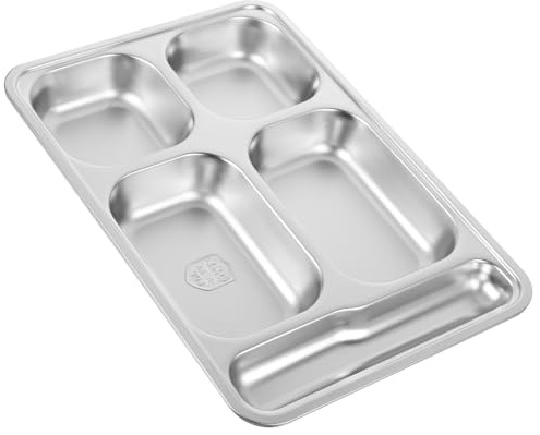 NUOBESTY Assiette Inox Compartimentée Acier Inoxydable Épais Plateau Repas Divisé Grand Format avec Séparateurs et Résistant pour Adultes Usage Maison Camping et Restauration