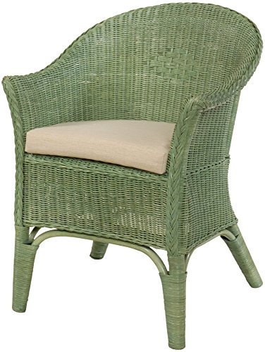 Korb.Outlet Rattan Wicker Chair with Armrests Lounge Wicker Chair (Green, with Pad)